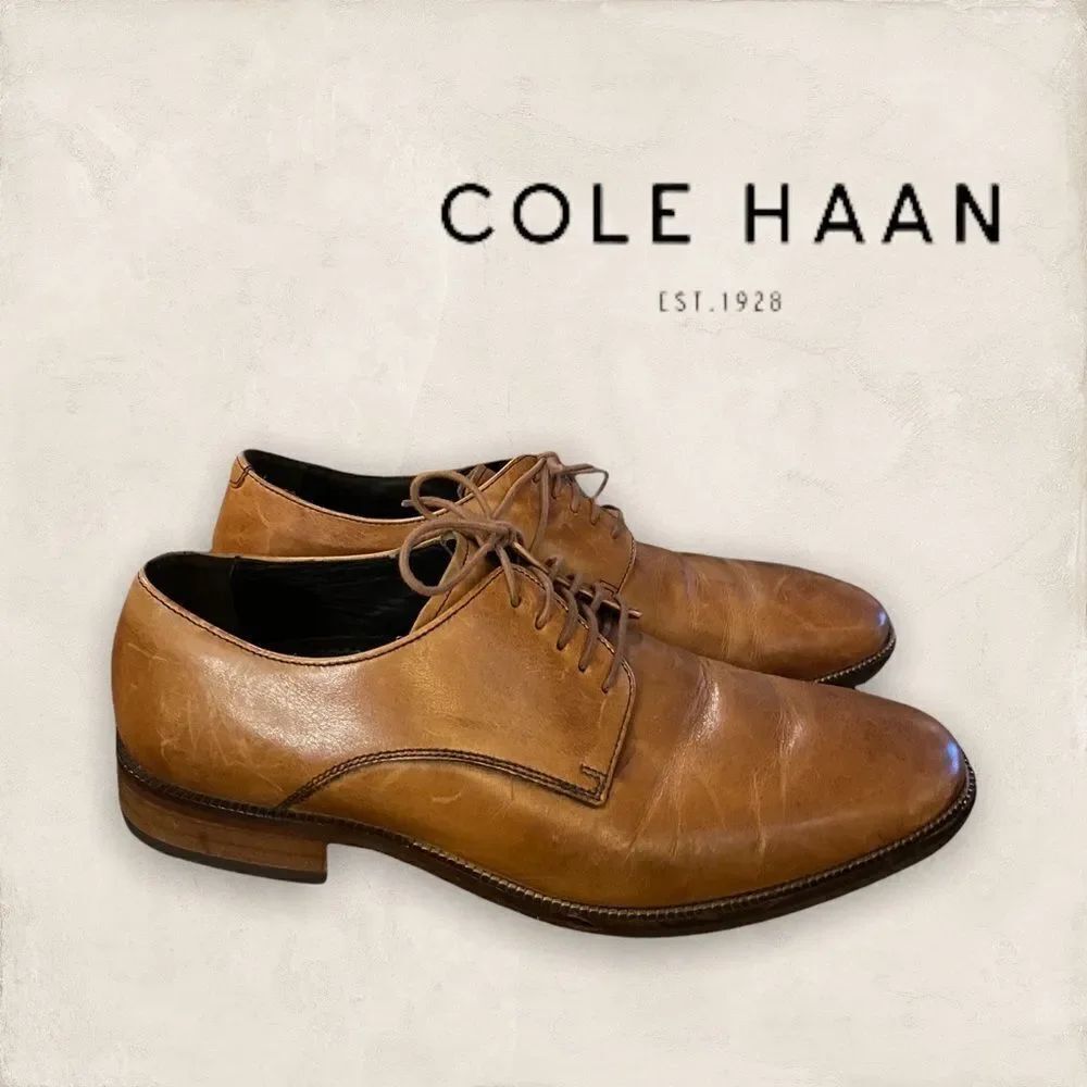 Cole Haan Men's Williams Plain Toe Oxford Tan Leather Dress Shoes